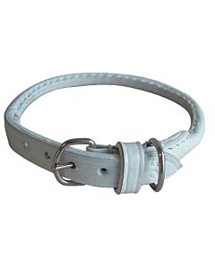 Dapper Dogs Collar Round Leather Cow 25cm x6mm White Leather Collar