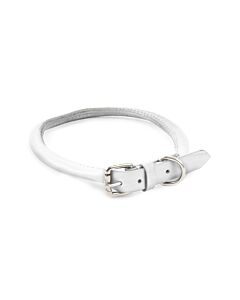 Dapper Dogs Collar Round Leather Cow 30cm x6mm White Leather Collar
