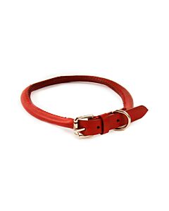 Dapper Dogs Collar Round Leather Cow 40cm x 8mm Red Leather Collar