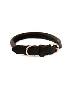 Dapper Dogs Collar Round Leather Cow 45cm x 8mm Black Leather Collar